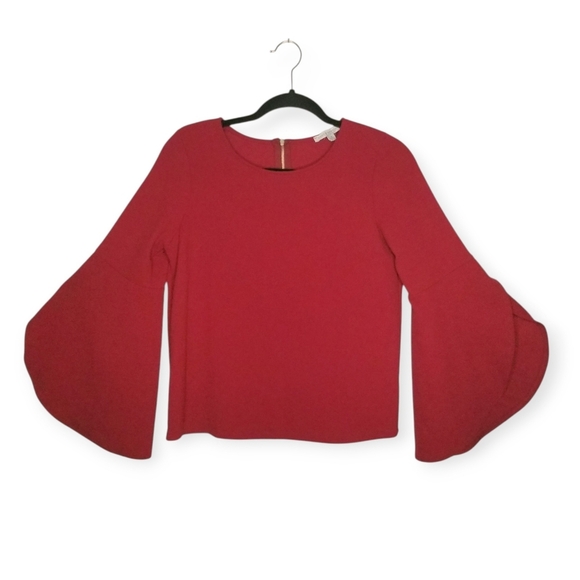 •SOLD• Red Boho Peasant Top Bell Sleeves Back Zipper Wmn's Size S - Picture 1 of 4